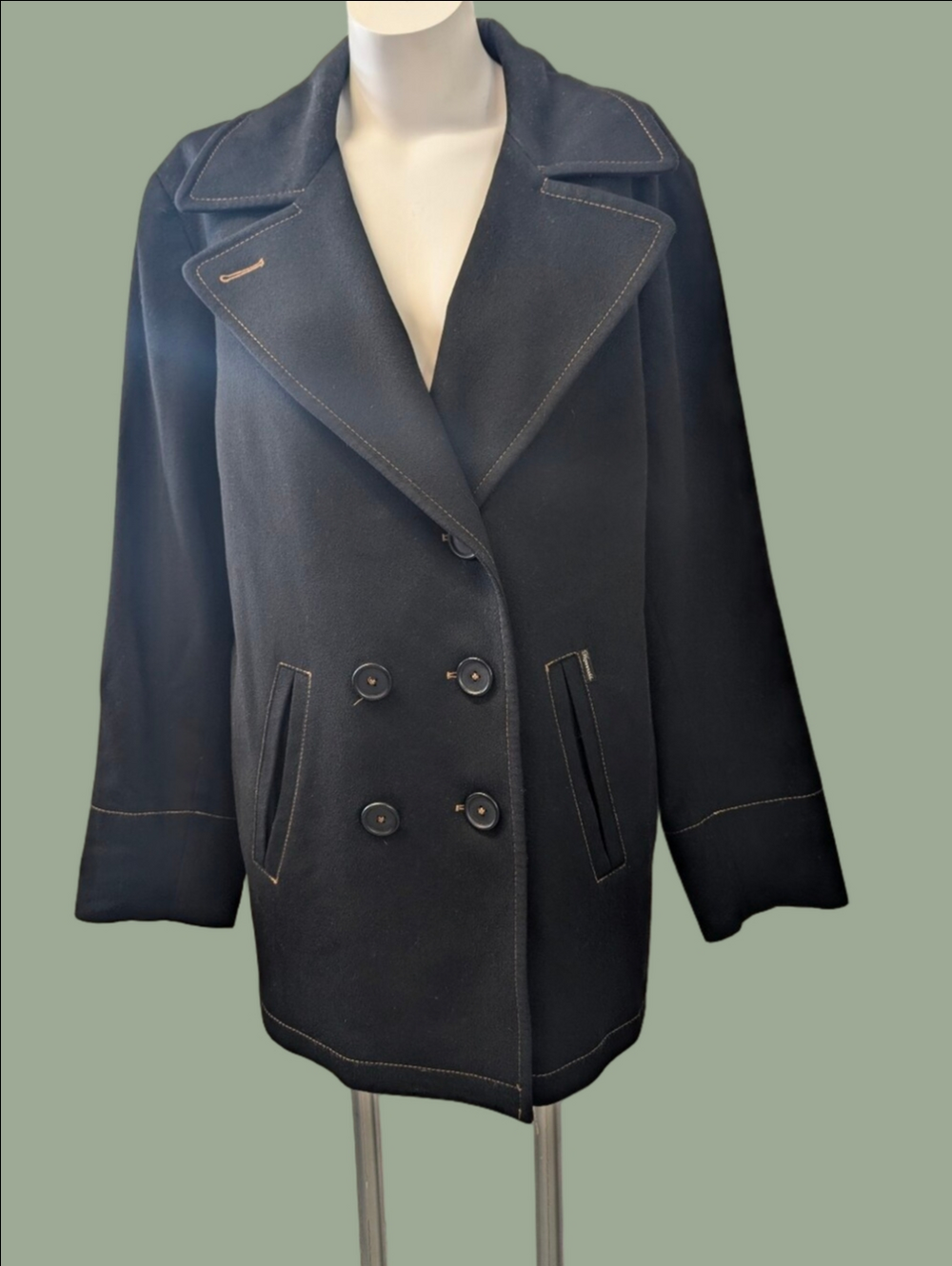 Vintage Men's Faconnable Classic Black Double-Breasted Coat XL